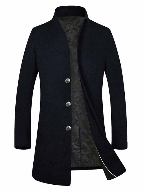 Men's Winter Stylish Wool Blend Slim Fit Top Coat Long Trench Coat Peacoat