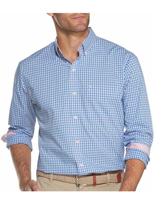 IZOD Men's Button Down Long Sleeve Stretch Performance Gingham Shirt