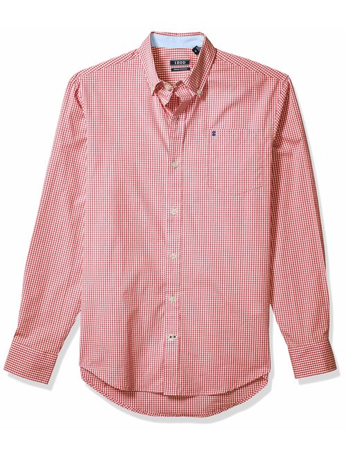 IZOD Men's Button Down Long Sleeve Stretch Performance Gingham Shirt