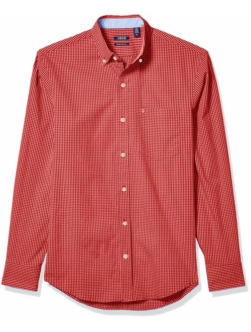 IZOD Men's Button Down Long Sleeve Stretch Performance Gingham Shirt