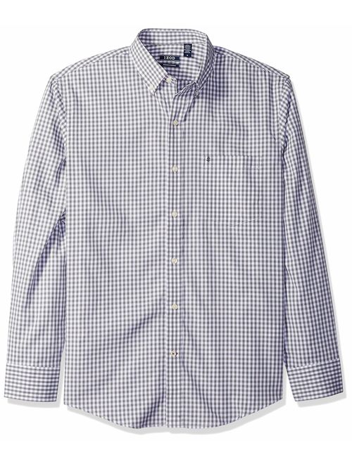 IZOD Men's Button Down Long Sleeve Stretch Performance Gingham Shirt