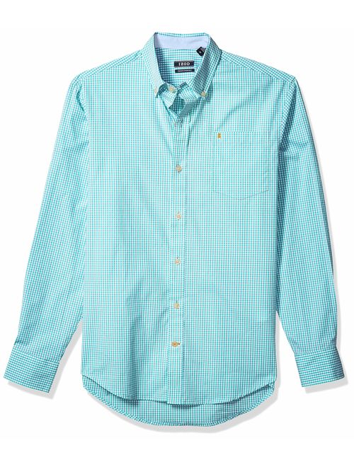 IZOD Men's Button Down Long Sleeve Stretch Performance Gingham Shirt