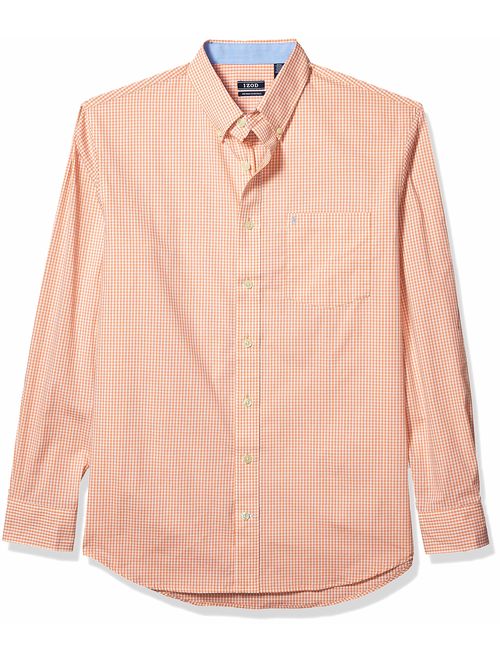 IZOD Men's Button Down Long Sleeve Stretch Performance Gingham Shirt