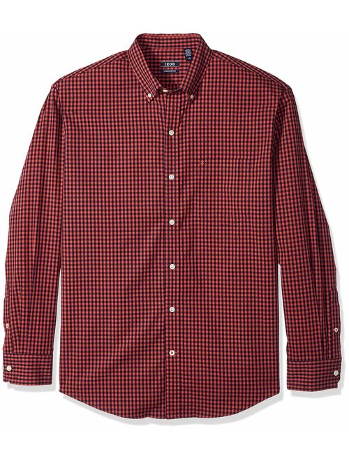 IZOD Men's Button Down Long Sleeve Stretch Performance Gingham Shirt