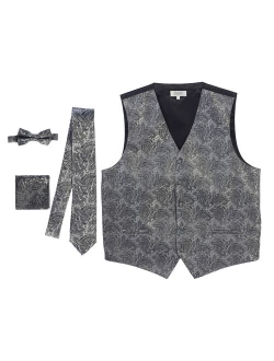 Men's Formal 4pc Paisley Vest Necktie Bowtie and Pocket Square