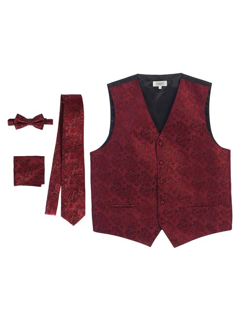 Gioberti Men's Formal 4pc Paisley Vest Necktie Bowtie and Pocket Square