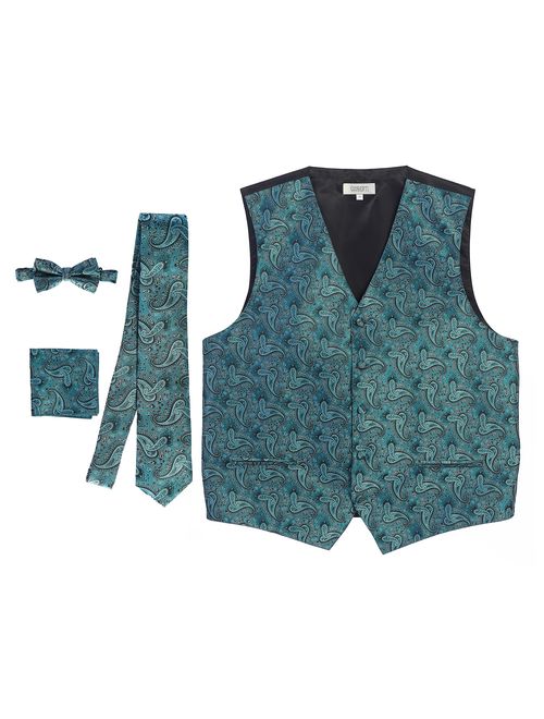 Gioberti Men's Formal 4pc Paisley Vest Necktie Bowtie and Pocket Square