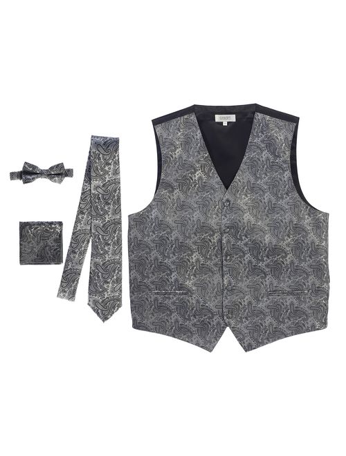 Gioberti Men's Formal 4pc Paisley Vest Necktie Bowtie and Pocket Square