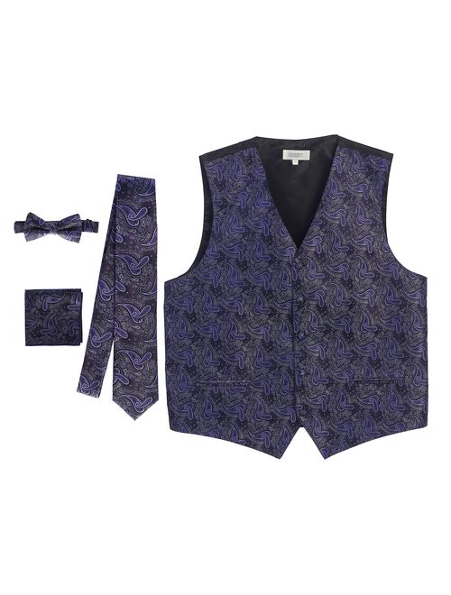 Gioberti Men's Formal 4pc Paisley Vest Necktie Bowtie and Pocket Square