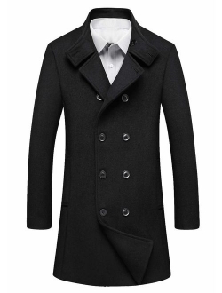 Men's Premium Wool Blend Double Breasted Long Pea Coat