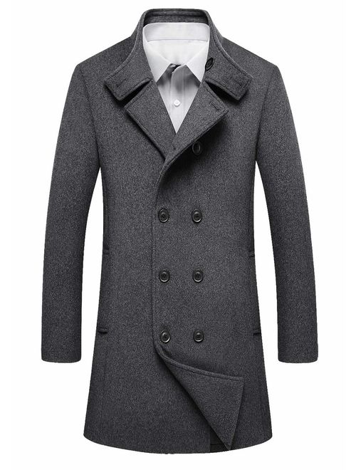 Men's Premium Wool Blend Double Breasted Long Pea Coat