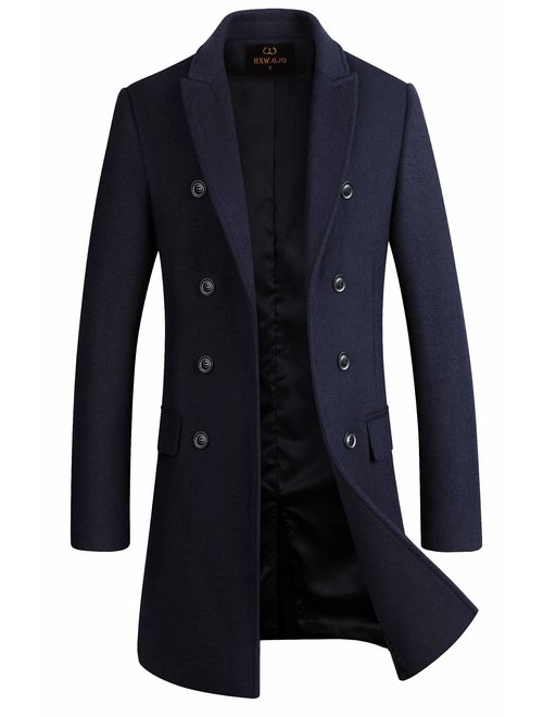 Men's Premium Wool Blend Double Breasted Long Pea Coat