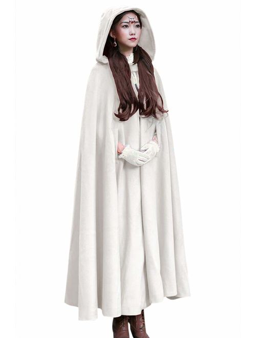 Gihuo Women's Wool Blend Hooded Cape Poncho Maxi Cloak Coat