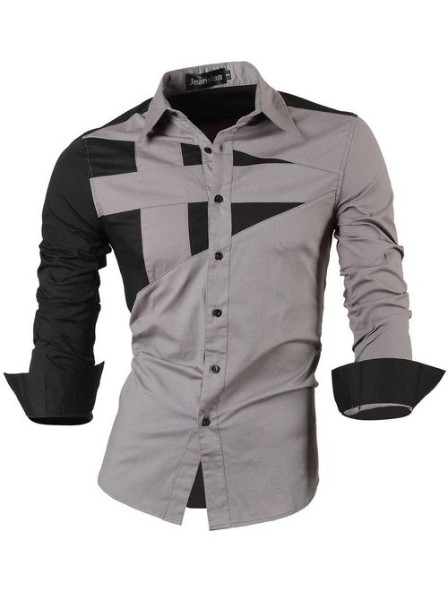 jeansian Men's Slim Fit Long Sleeves Casual Button Down Dress Shirts 8397