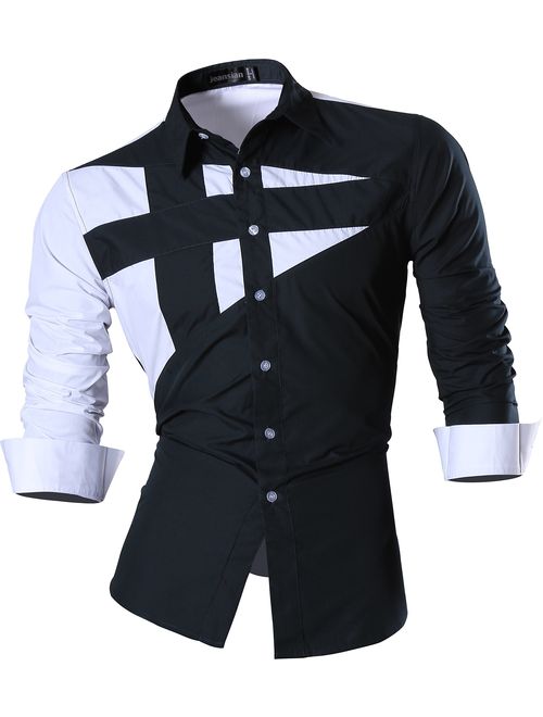 jeansian Men's Slim Fit Long Sleeves Casual Button Down Dress Shirts 8397