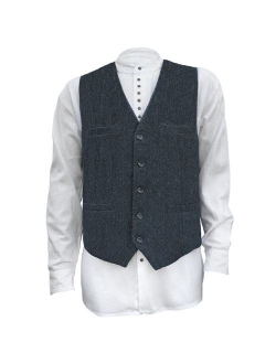 Men's Irish Full Back Herringbone Wool Blend Tweed Vest in 3 Traditional Color Choices