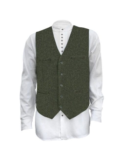 Men's Irish Full Back Herringbone Wool Blend Tweed Vest in 3 Traditional Color Choices