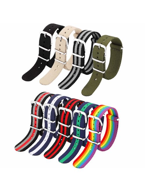 10 Pieces Nylon Watch Band Watch Straps Replacement with Stainless Steel Buckle for Men and Women's Watch Band Replacing, 18 mm