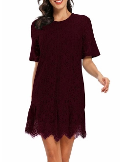 Women's 1950s Vintage Floral Lace Half Sleeve Formal Cocktail Party Casual Swing Dress 595