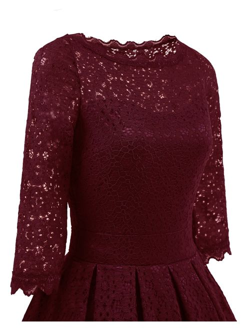 Women's 1950s Vintage Floral Lace Half Sleeve Formal Cocktail Party Casual Swing Dress 595