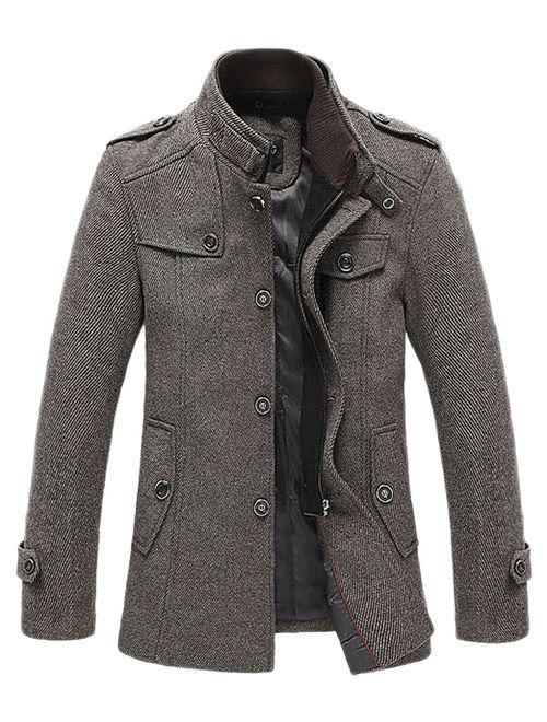 chouyatou Men's Winter Stylish Wool Blend Single Breasted Military Peacoat