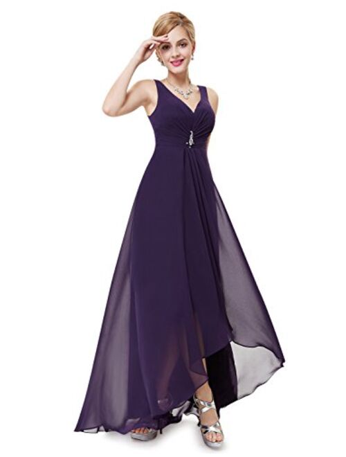 Ever-Pretty Double V-Neck Rhinestones Ruched Bust Hi-Lo Evening Party Dress 09983