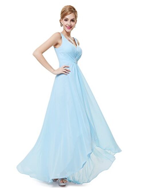 Ever-Pretty Double V-Neck Rhinestones Ruched Bust Hi-Lo Evening Party Dress 09983