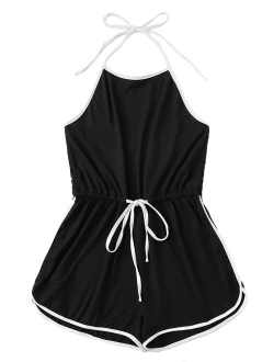 Women's Halter Sleeveless Short Jumpsuit Rompers Backless Playsuit