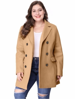 Agnes Orinda Women's Plus Size Notched Lapel Double Breasted Long Coat