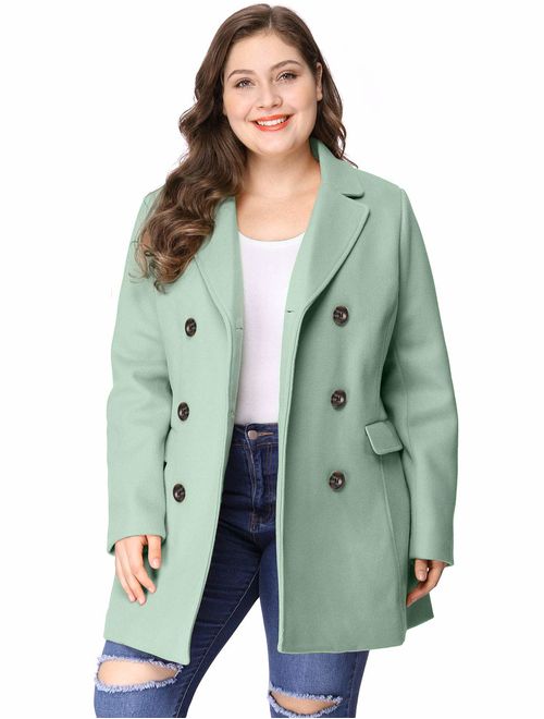 Agnes Orinda Women's Plus Size Notched Lapel Double Breasted Long Coat