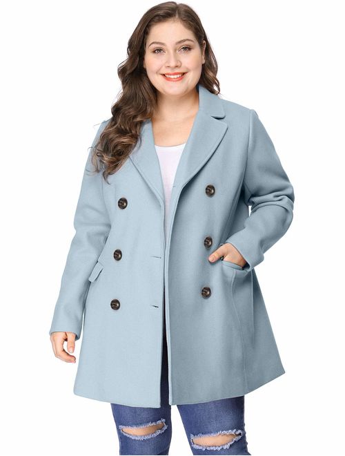 Agnes Orinda Women's Plus Size Notched Lapel Double Breasted Long Coat