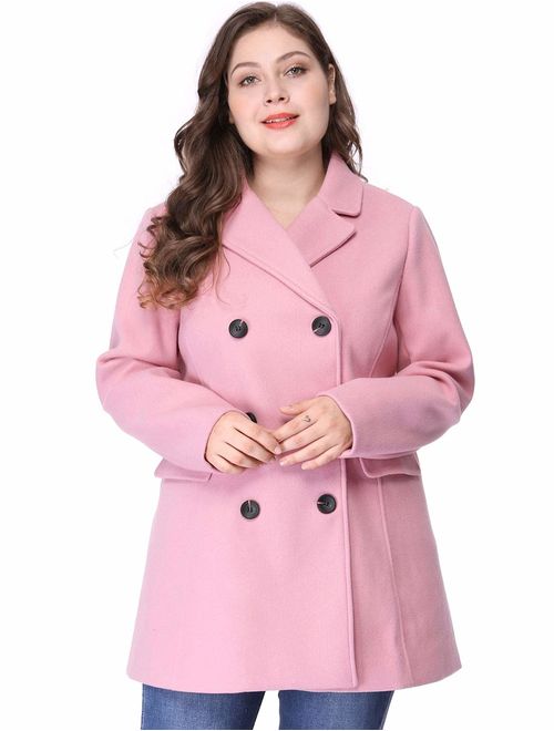 Agnes Orinda Women's Plus Size Notched Lapel Double Breasted Long Coat