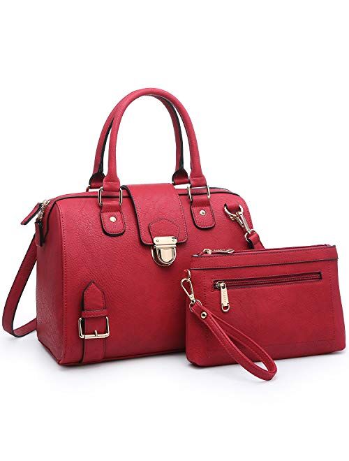 Dasein Women Barrel Handbags Purses Fashion Satchel Bags Top Handle Shoulder Bags Vegan Leather Work Bag