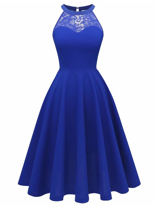 Bbonlinedress Women's Halter Lace Bridesmaid Dress Short Prom Party Cocktail Swing Dress