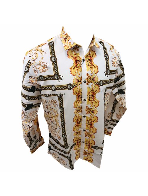 Men's Premiere Designer Fashion Dress Shirt Casual Shirt Woven Long Sleeve Button Down Shirt