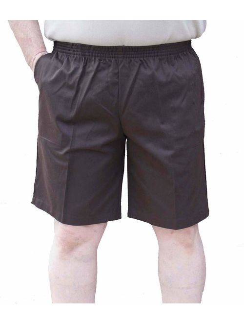 The Senior Shop Men's Full Elastic Waist, No Zipper, Buttons or Loops Twill Walking Shorts