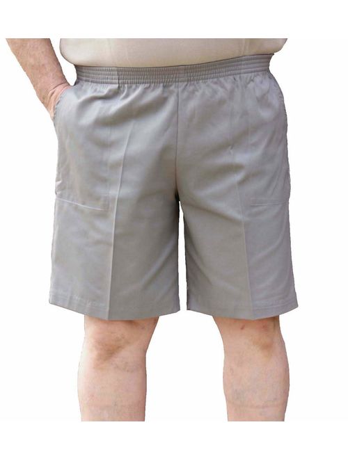 The Senior Shop Men's Full Elastic Waist, No Zipper, Buttons or Loops Twill Walking Shorts