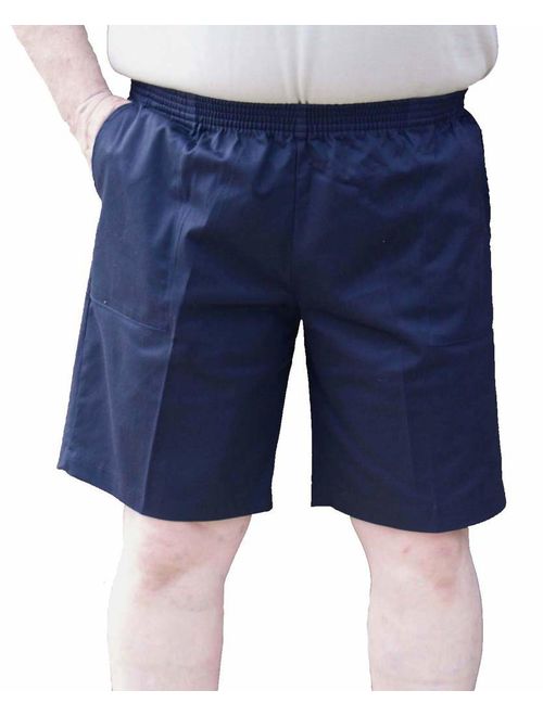 The Senior Shop Men's Full Elastic Waist, No Zipper, Buttons or Loops Twill Walking Shorts