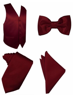 4pc Solid Vest Set, Necktie, Bow-Tie, Handkerchief Set