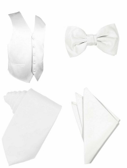 4pc Solid Vest Set, Necktie, Bow-Tie, Handkerchief Set