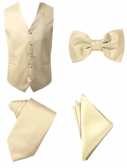 4pc Solid Vest Set, Necktie, Bow-Tie, Handkerchief Set