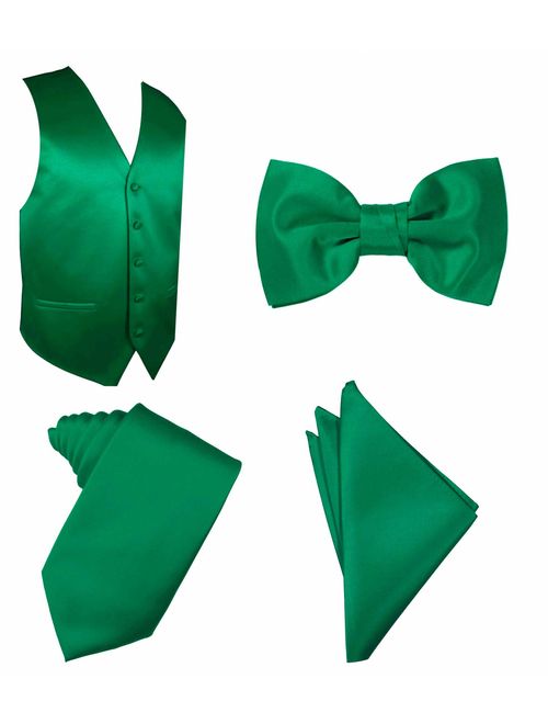 4pc Solid Vest Set, Necktie, Bow-Tie, Handkerchief Set