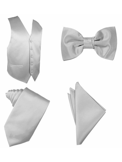 4pc Solid Vest Set, Necktie, Bow-Tie, Handkerchief Set