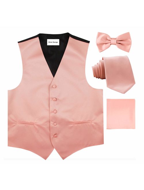 4pc Solid Vest Set, Necktie, Bow-Tie, Handkerchief Set