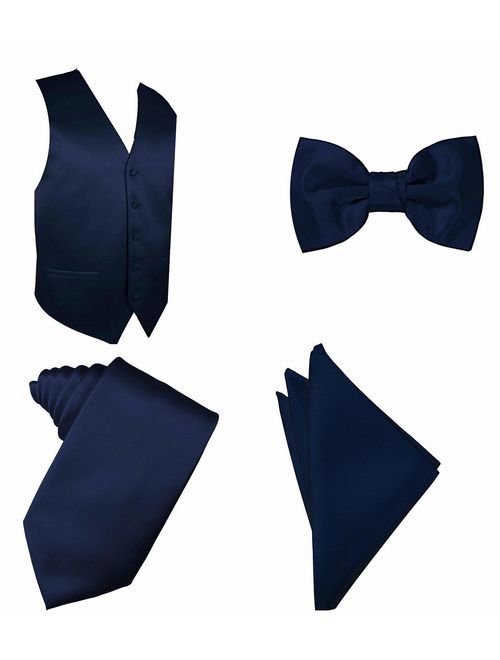 4pc Solid Vest Set, Necktie, Bow-Tie, Handkerchief Set