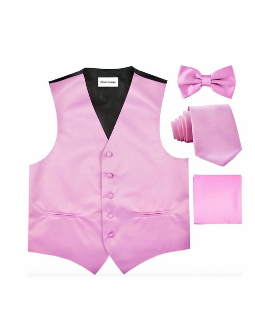 4pc Solid Vest Set, Necktie, Bow-Tie, Handkerchief Set