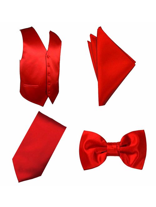 4pc Solid Vest Set, Necktie, Bow-Tie, Handkerchief Set