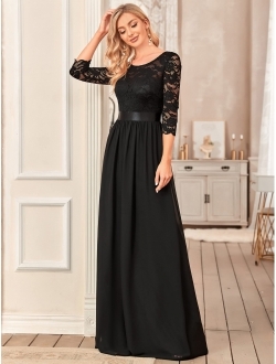3/4 Sleeve Elegant Empire Waist Maxi Bridesmaid Dresses 07412