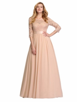 3/4 Sleeve Elegant Empire Waist Maxi Bridesmaid Dresses 07412