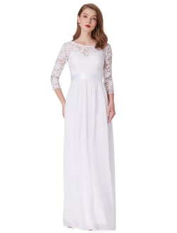 3/4 Sleeve Elegant Empire Waist Maxi Bridesmaid Dresses 07412